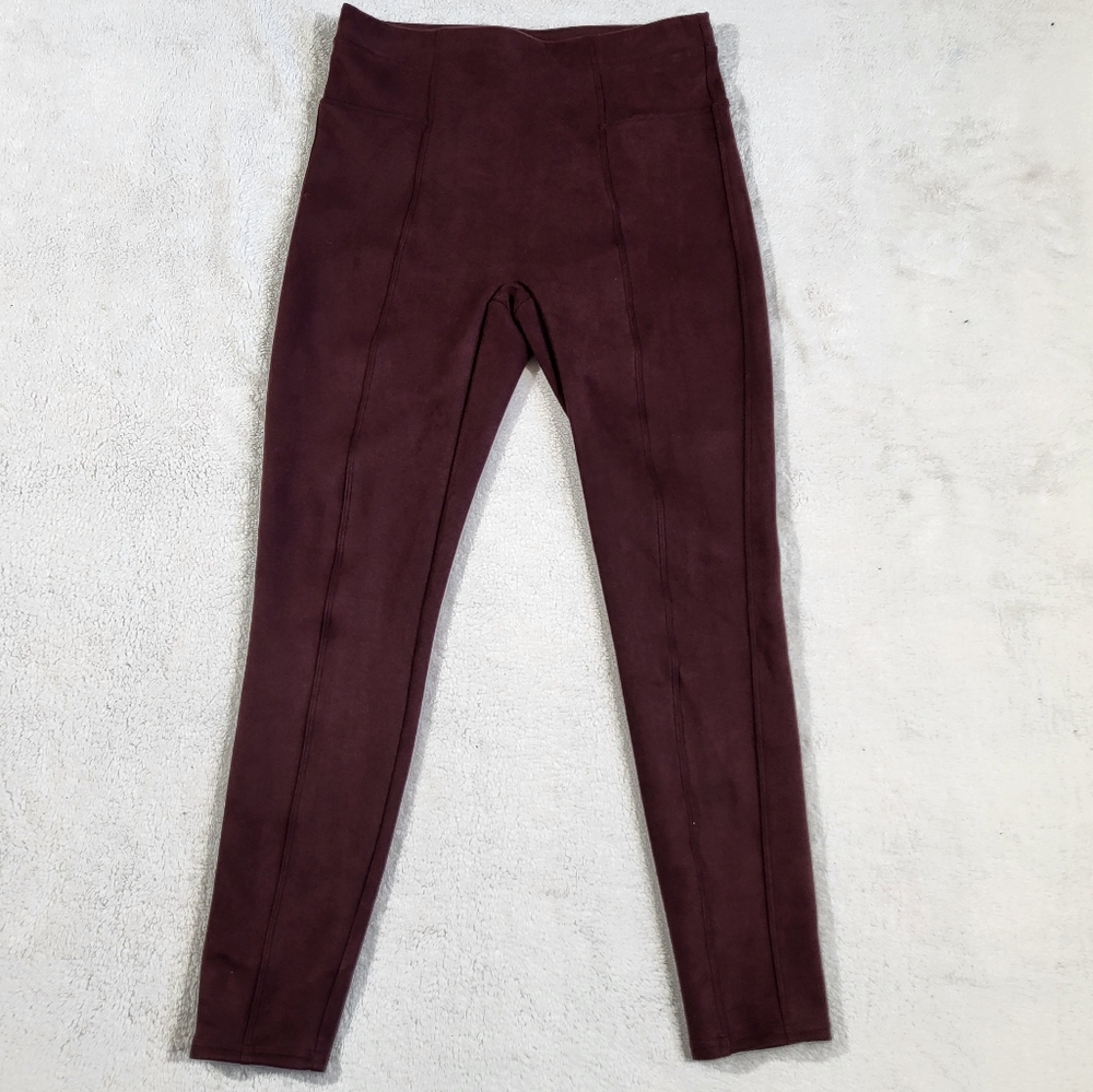 SPANX FAUX SUEDE Leggings Pants Size Medium Color Merlot (red purple brown)